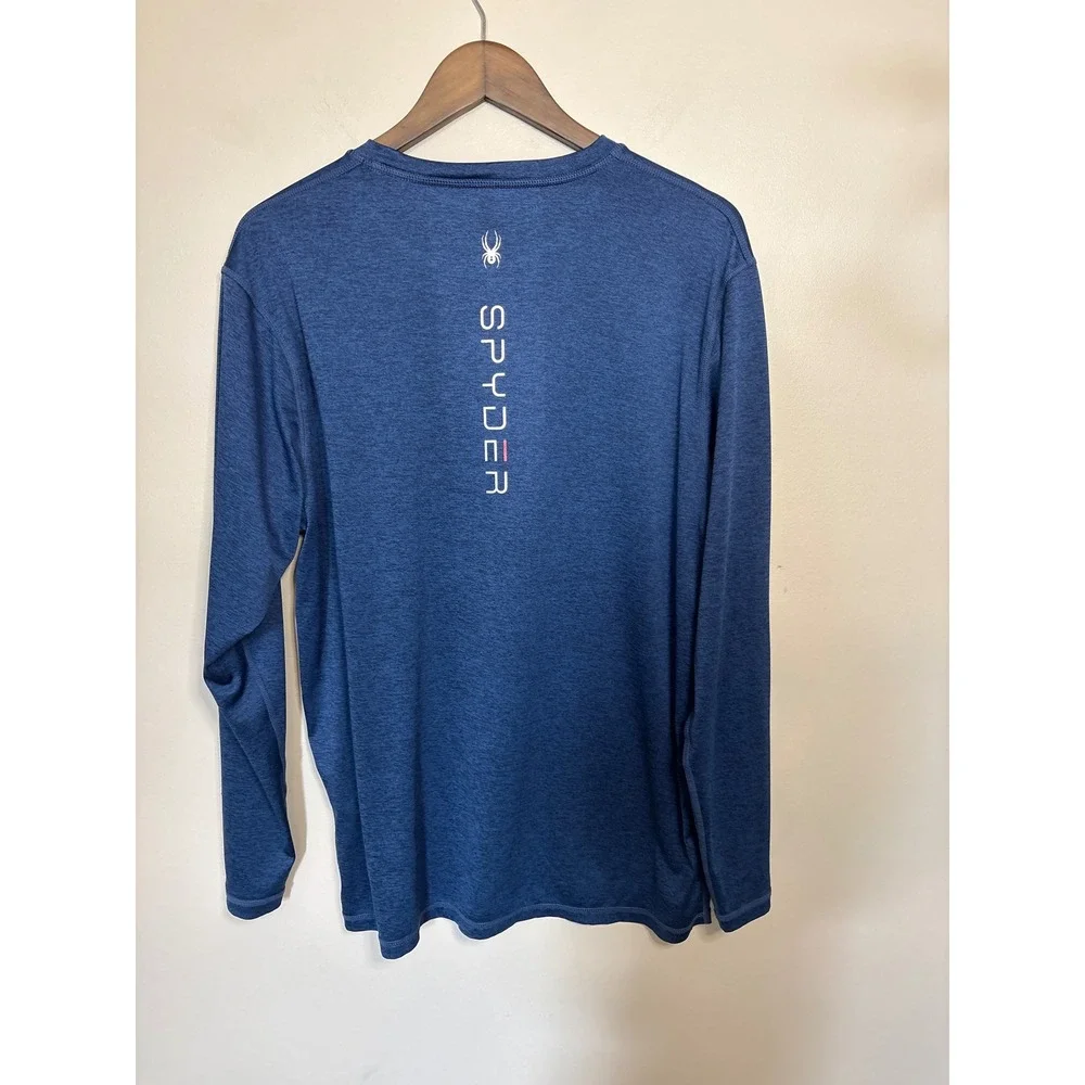 Spyder Mens Blue Long Sleeve Rash Guard UPF 50+ Swim Shirt Medium Heathered Logo